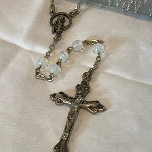 Elegant Gold and White Rosary Necklace